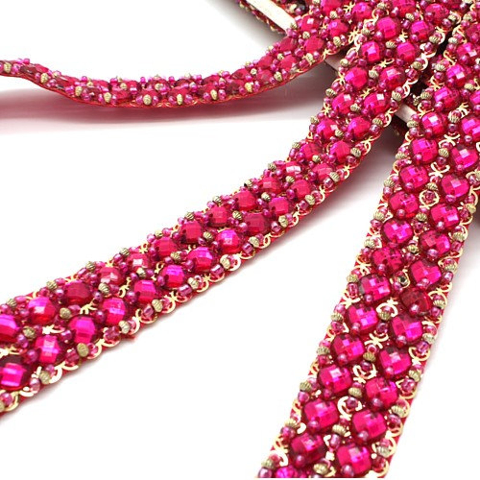 HOT PINK GOLD rhinestone trim sewing beaded Etsy