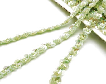 GREEN SEQUIN FLORAL trim, flower embellishment