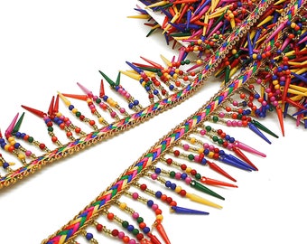 MULTI COLOR rainbow beaded FRINGE