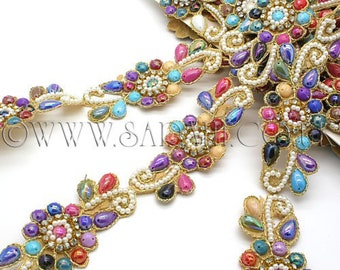 MULTI RHINESTONE beaded trim,trimming,costume,sequin edging,stones,beads,fashion,art,crafts,sewing,embellishment,decoration