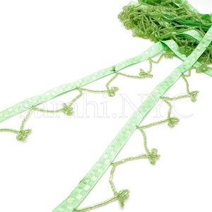 Lime GREEN BEADED FRINGE, trim