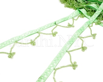 Lime GREEN BEADED FRINGE, trim