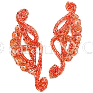ORANGE PERLEN APPLIQUE, 1 Paar orange Pailletten Applikationen