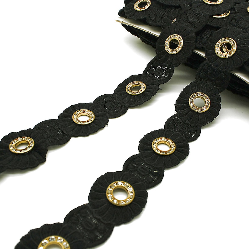 BLACK LACE TRIM Black Trim Black Gold Trim Black Beaded Trim Etsy