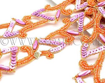 ORANGE LILAC SEQUIN beaded trim