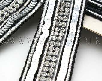 SILVER black sequin CRYSTAL SEQUIN