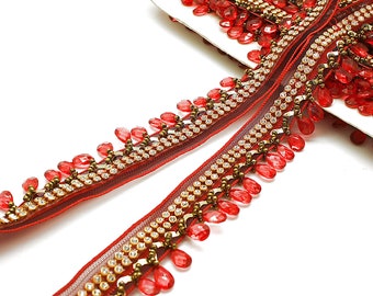 RED GOLD FRINGE trim