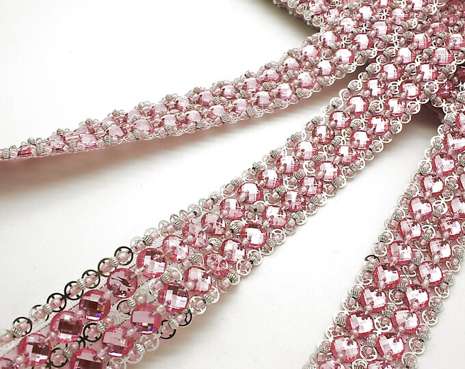 Pink R9 Trim Pink Rhinestone Trim Pink Beaded Trim Pink Sequin Trim Pink Craft Trim ...