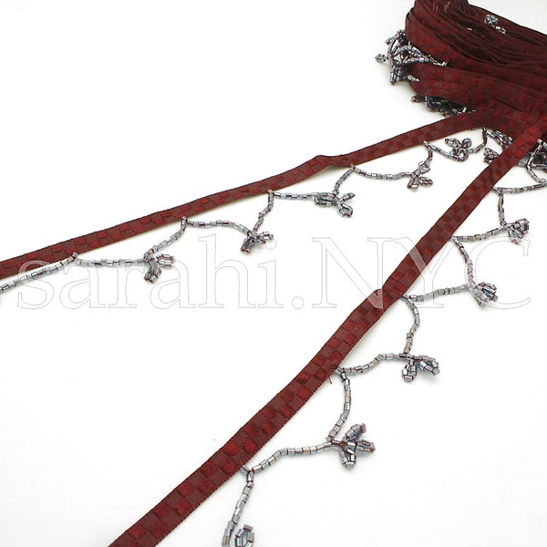 MAROON BEADED FRINGE trim