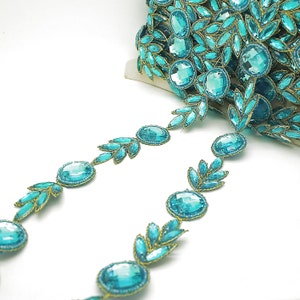 BLAUE RHINESTONE Blumenborte mit Straßsteinen