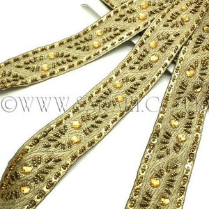GOLD RHINESTONE BEADED trim rhinestone trim with beads beaded ribbon gold ribbon