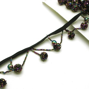 PURPLE beaded FRINGE trim purple beaded trim