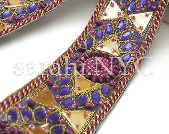 PURPLE GOLD rhinestone sequin trim