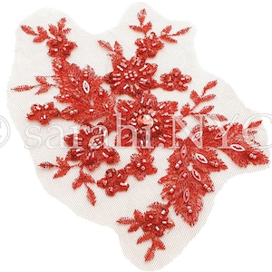 RED Perlen NET Applikation, floral Applikation rot Applikation mit Perlen Perlen Applikationen Kostüm Applikation