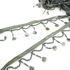 GRAY BEADED fringe shell FRINGE shell trim beaded trim