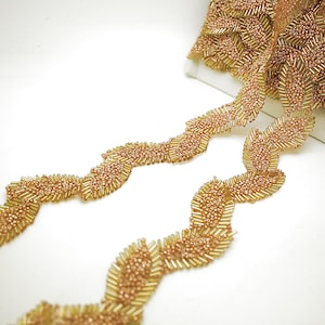 GOLD BEADED HOTFIX trim with beads on hotfix trim gold leaf trim gold beaded trim