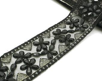 BLACK GOLD RHINESTONE trim ribbon, edging