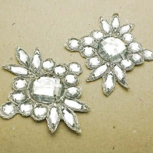 SILBER STRASS BLUMEN Motivpaar, Applikationen