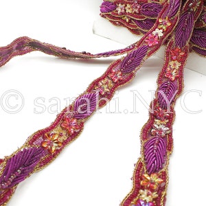 CERISE PINK FLORAL beaded trim