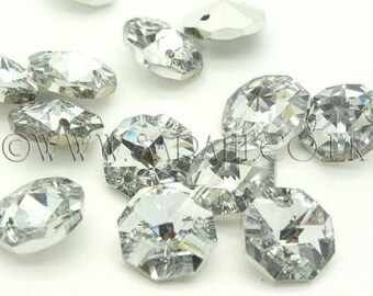 10 PIECES 14mm silver octagon GLASS CRYSTALS, sew on