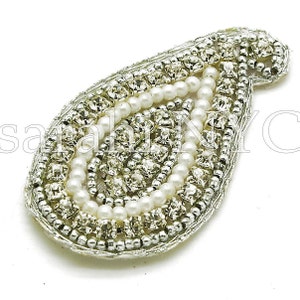 3 MOTIVOS PAISLEY de cristal PLATA, apliques