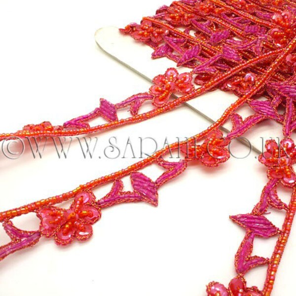 PINK ORANGE SEQUIN  beaded trim