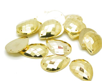 25 mm gelbes GOLD, flache Rückseite, tropfenförmige Acryl-Strasssteine, Edelsteine