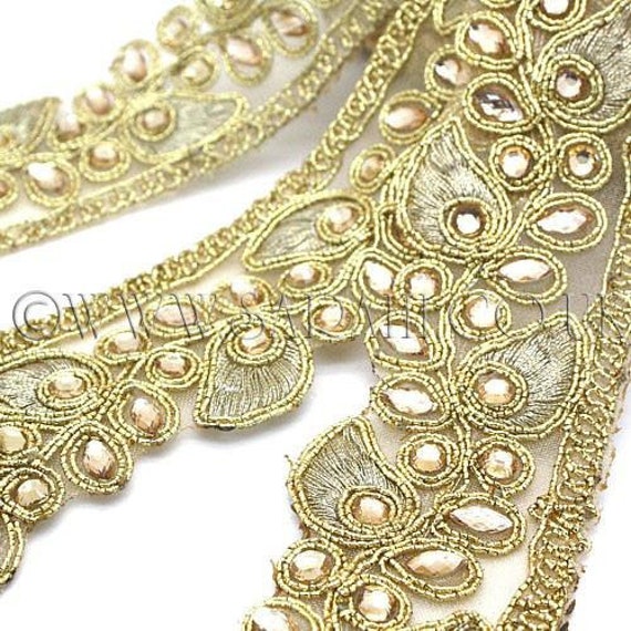 Sequin or strass FLORAL trim, perlée, garniture perlée, trim, passementerie, costume, bordure, pierres, perles, mode, art, artisanat, couture, embellissement, décoration 514a79 Sequin or strass FLORAL trim, perlée, garniture perlée, trim, passementerie, costume, bordure, pierres, perles, mode, art, artisanat, couture, embellissement, décoration 514a79