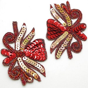 RED GOLD Paillette FLORAL Motivpaar Motiv Applikationen Pailletten Tanz Kostüm Applikationen
