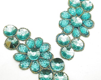 Paire de motifs TURQUOISE avec strass, appliques