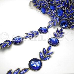 BLAUE STRASS BLUMENborte, 1 Meter