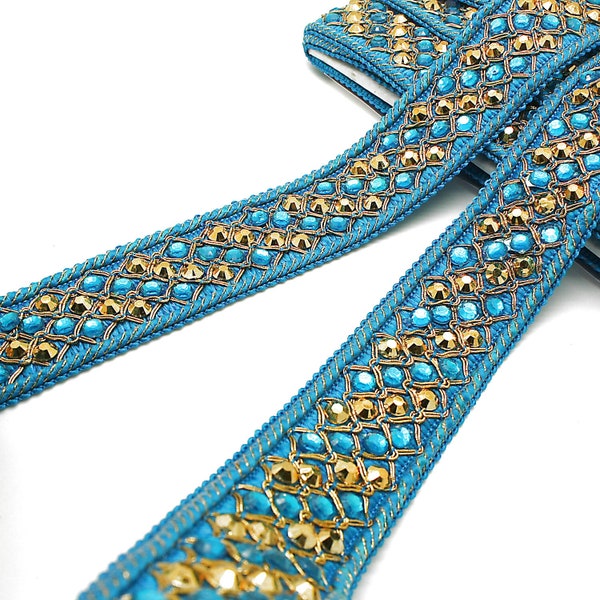 TURQUOISE GOLD rhinestone trim