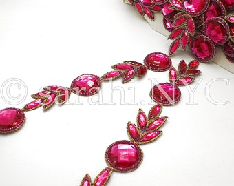 Ribete floral de diamantes de imitación rosa intenso