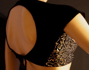 BLACK backless BELLY DANCE costume,velour crop top size 6-14