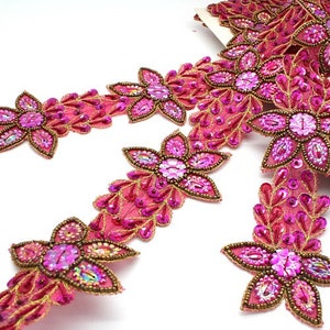 PINK WILD FLOWER Perlen trimmen mit Perlen und Pailletten trimmen mit Edelsteinen floral
