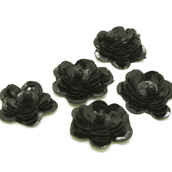 BLACK sequin FLOWERS