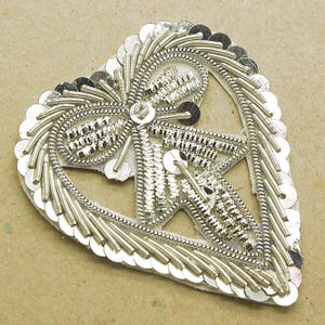 SILBER HERZ FORM Pailetten APPLIQUE