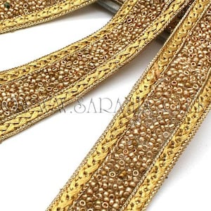GOLD beaded trim gold trim with beads gold hotfix trim