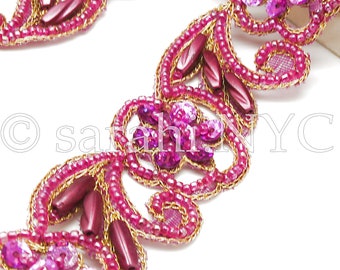 PINK CERISE FLORAL swirl trim