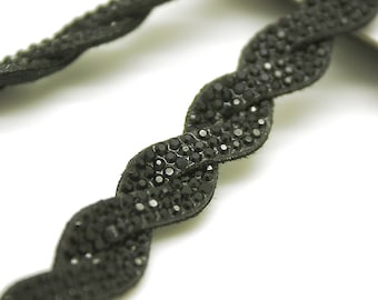 Black Rhinestone Braid Trim, 1cm Wide, Per Yard
