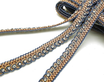 BLUE GOLD RHINESTONE edging trim