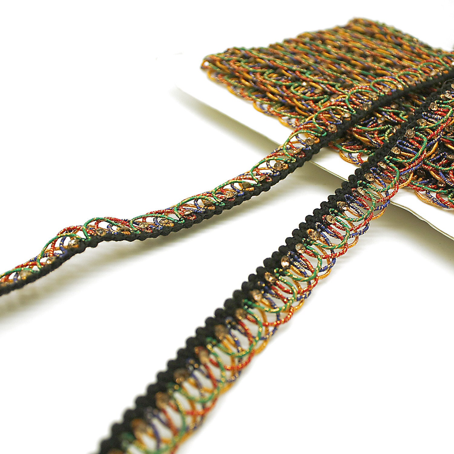 Multicolor Rhimestone Fringe MULTICOLOR RHINESTONE Trim With Rhinestones on Trim With Rhinestones - Etsy