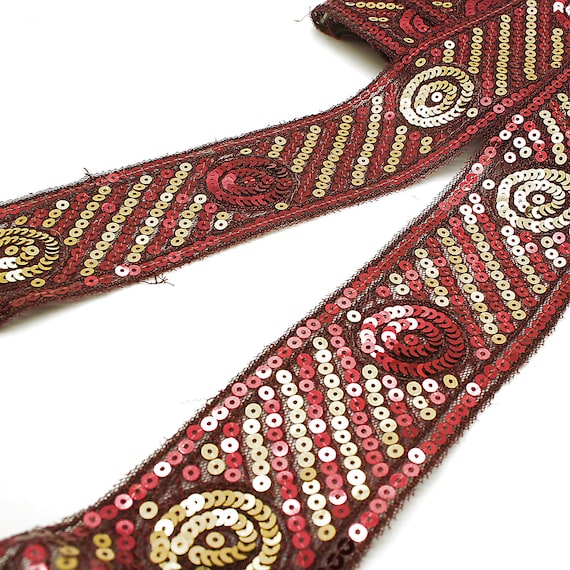 RED MAROON SEQUIN RIBBON TRIM 