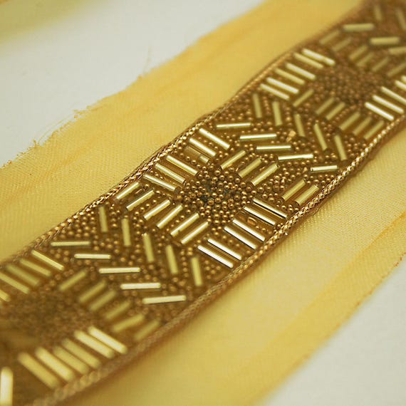 GOLD BEADED Trim With Beads Beaded Ribbon Fabric - Etsy