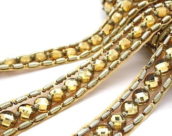 GOLD RHINESTONE beaded trim, trimming,costume, sequin edging,stones, beads,costume,fashion,art,crafts,sewing,embellishment,decoration