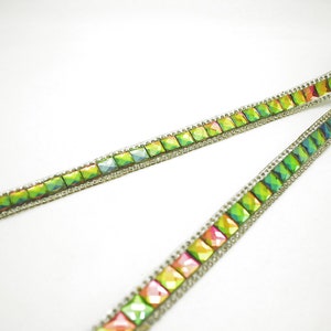 GREEN IRIDESCENT RHINESTONE hotfix trim