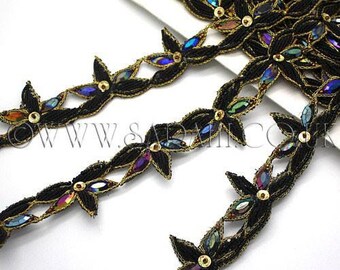 BLACK iridescent rhinestone trim