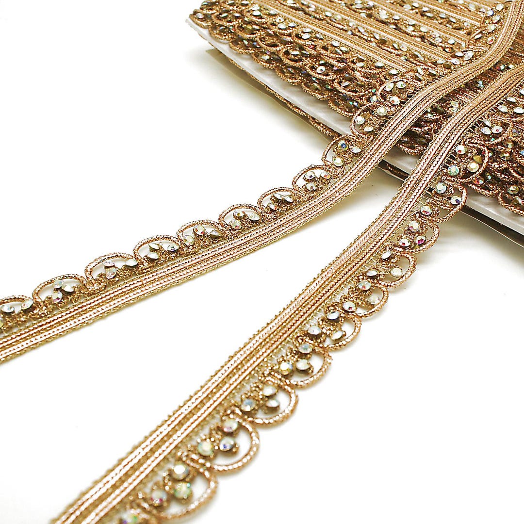 GOLD IRIDESCENT RHINESTONE Trim Gold Edging Trim Gold Flower Trim - Etsy