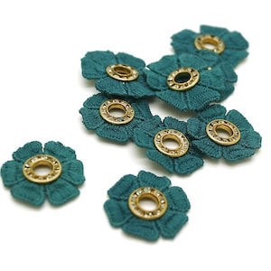 10 TEAL FLOWERS Applikation, Motiv Patch Stoffblumen Verzierungen Handwerk Blumen Dekoration Blumen
