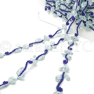 BLUE SWIRL blumige Perlenbesatz mit blauen Pailletten und Perlenbesatz Blumenbesatz